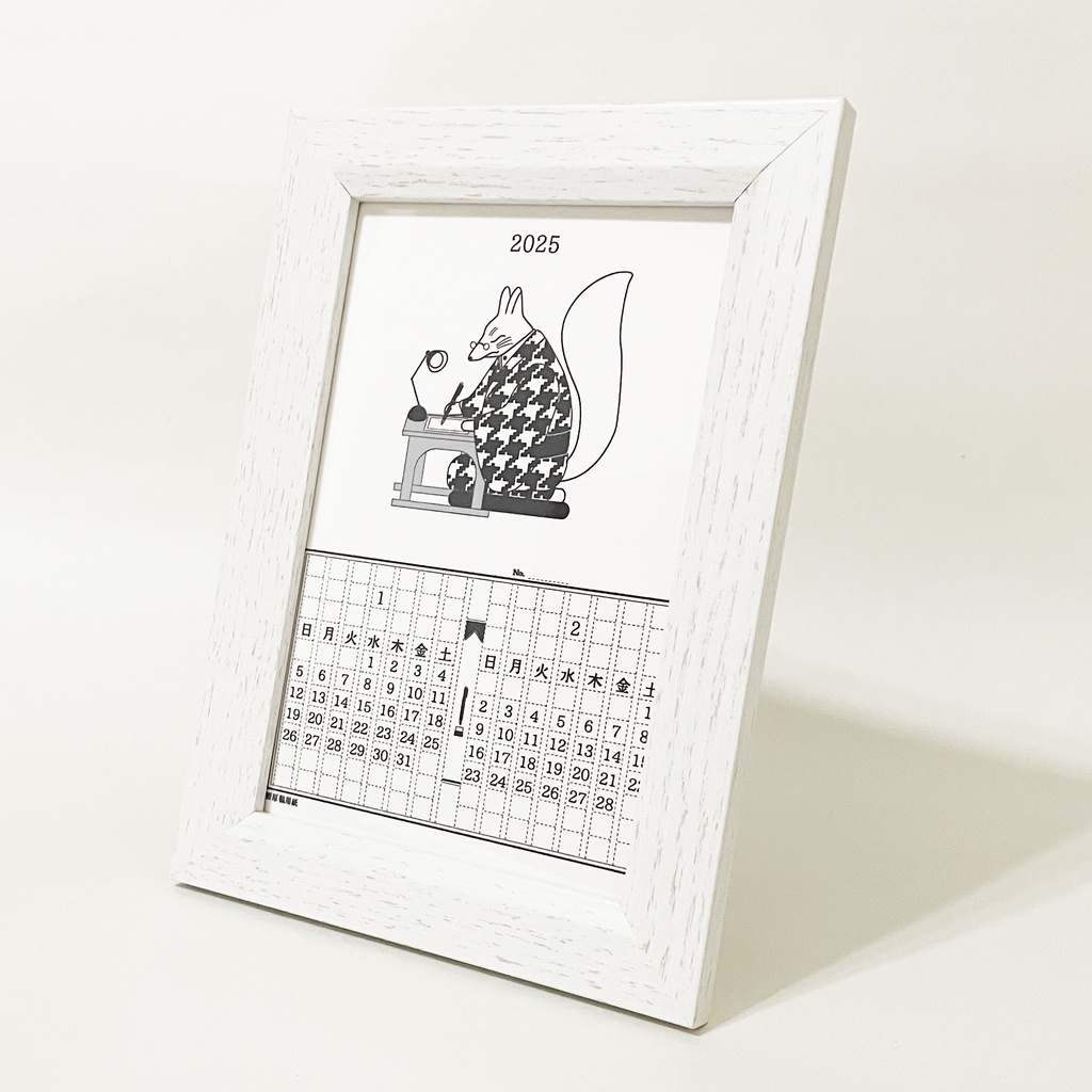 2025年 文豪暦原稿用紙 カレンダー 白ver 狐 猫 兎 熊 雀 狸 万年筆 インク 手帳 年賀状 正月 新年 巳年