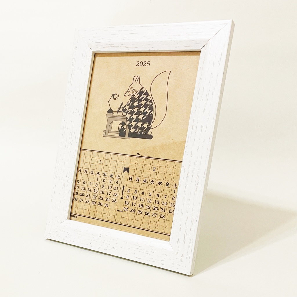 2025年 文豪暦原稿用紙 カレンダー クラフトver 狐 猫 兎 熊 雀 狸 万年筆 インク 手帳 年賀状 正月 新年 巳年