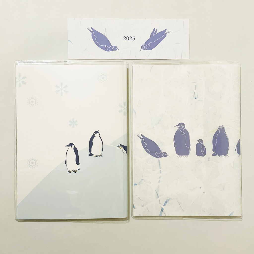 4月始まり 2025年 皇帝ペンギン スケジュール手帳 イラストカバー2枚 栞付き B6 全48ページ 巳年 ペンギン 雪 海