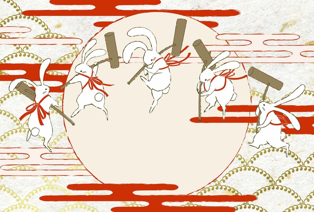 月見兎 ポストカード6枚セット 餅つき 満月 動物 浮世絵 日本 和