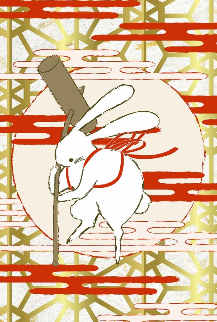 月見兎 ポストカード5枚セット 餅つき 満月 動物 浮世絵 日本 和