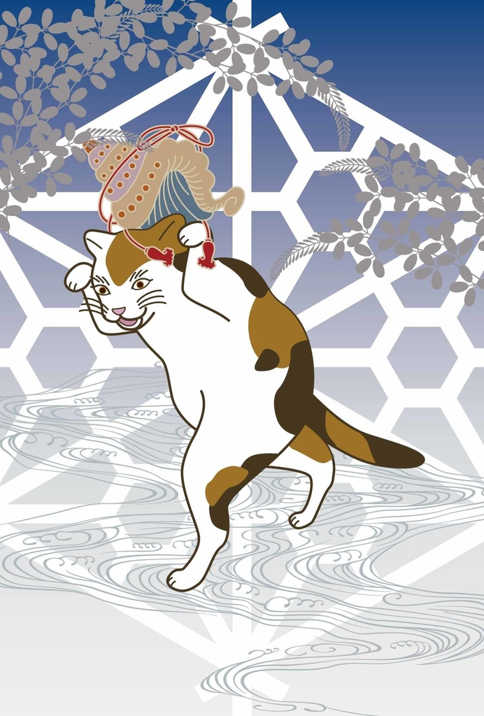 三毛猫の獅子舞遊び ポストカード6枚セット 猫 動物 浮世絵 日本 和