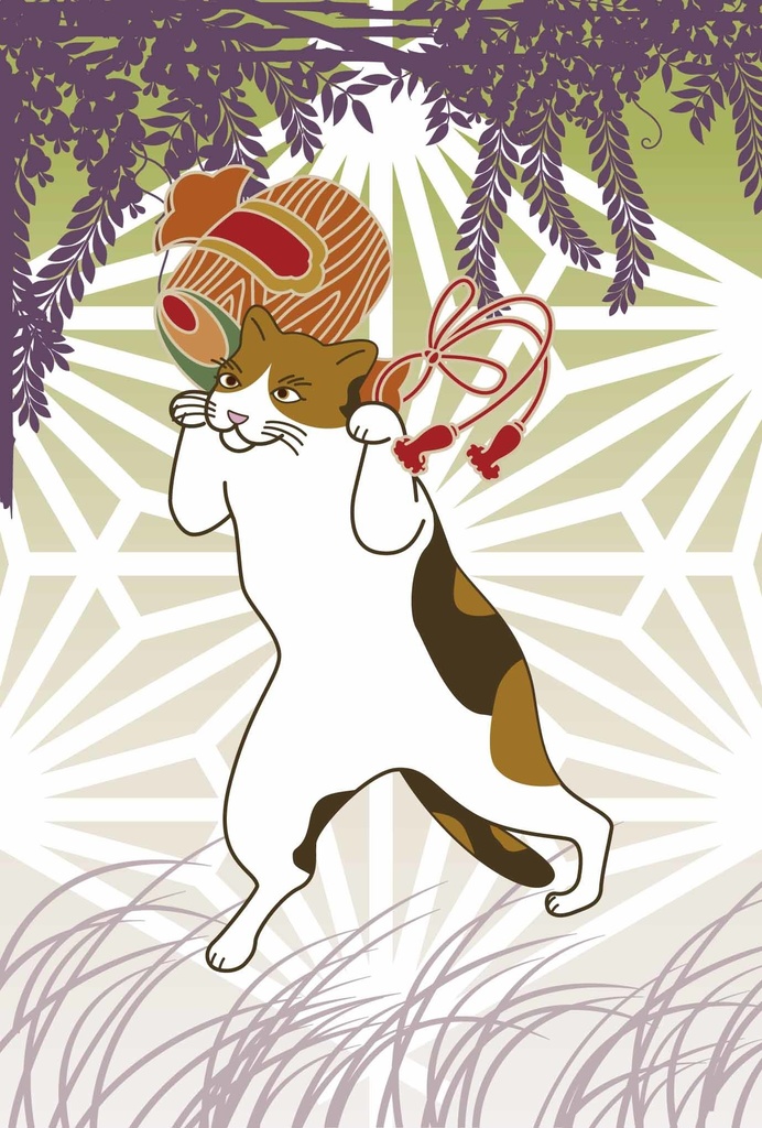 三毛猫の獅子舞遊び ポストカード6枚セット 猫 動物 浮世絵 日本 和