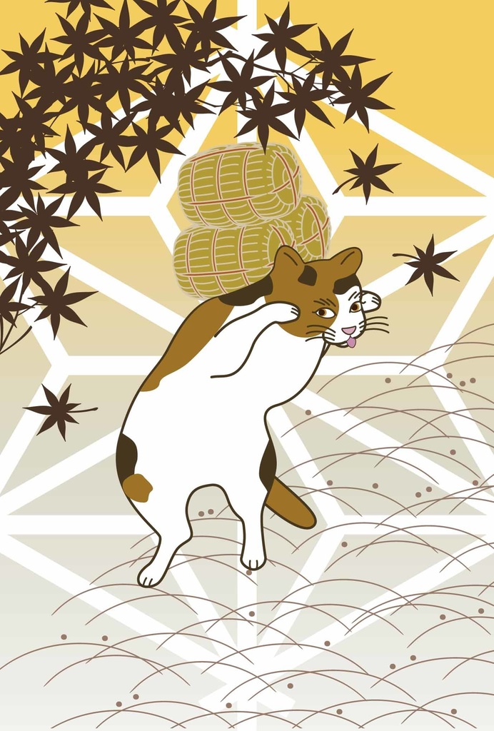 三毛猫の獅子舞遊び -縁起物- ポストカード5枚セット 猫 動物 浮世絵 日本 和