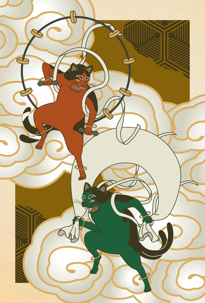 風神雷神猫又 ポストカード6枚セット 猫 動物 浮世絵 日本 和 妖怪