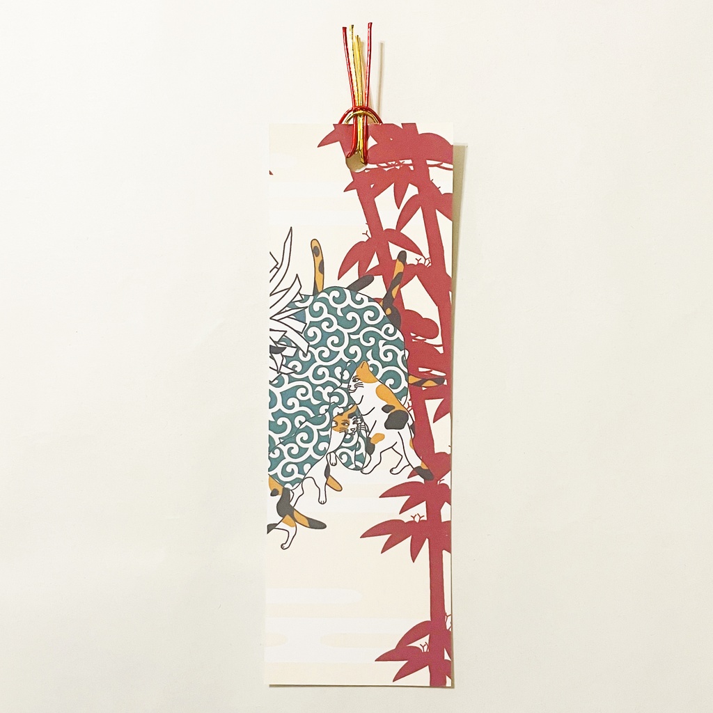 三毛猫の獅子舞遊び 栞 セット しおり 水引 読書 本 日本 和 ねこ