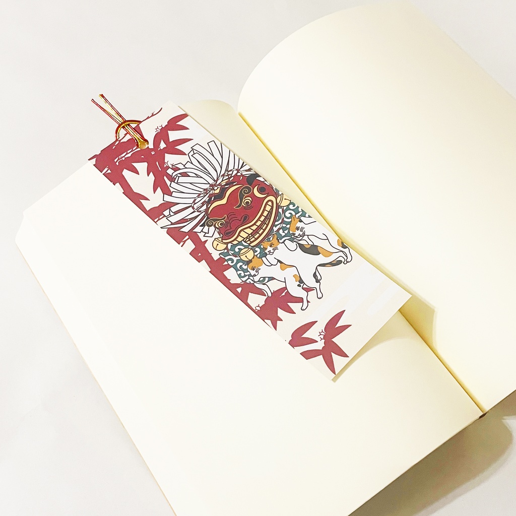 三毛猫の獅子舞遊び 栞 セット しおり 水引 読書 本 日本 和 ねこ