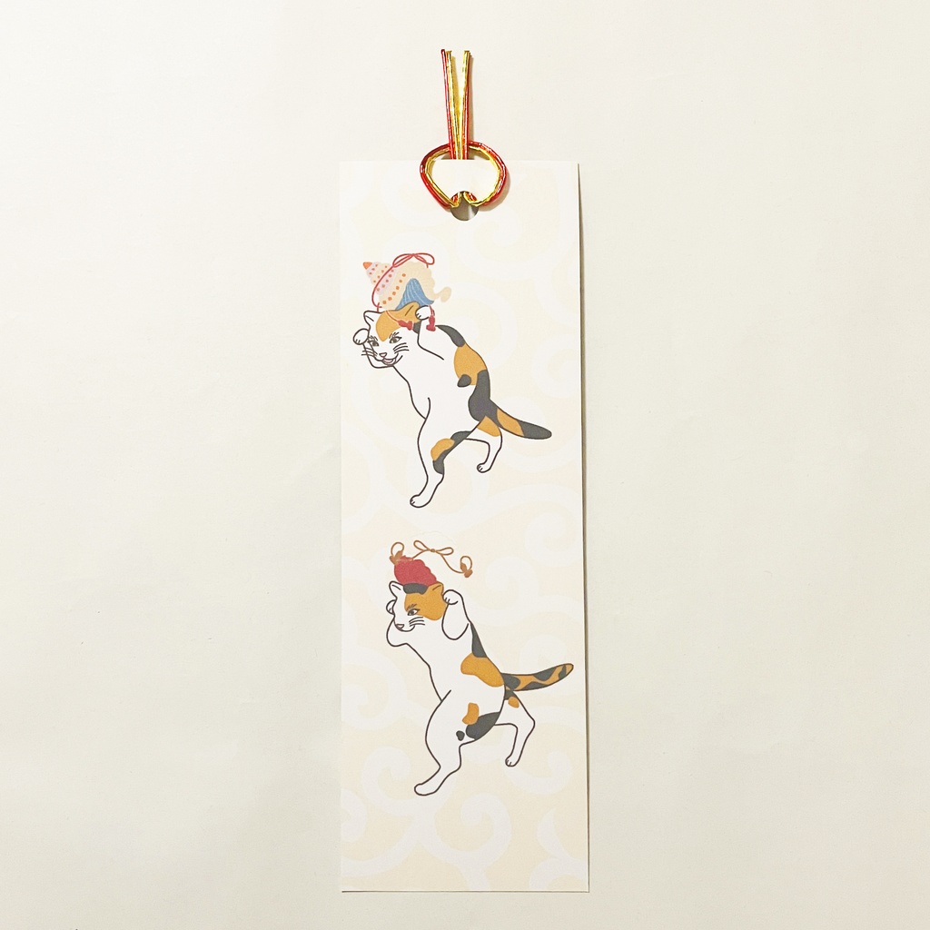 三毛猫の獅子舞遊び 栞 セット しおり 水引 読書 本 日本 和 ねこ