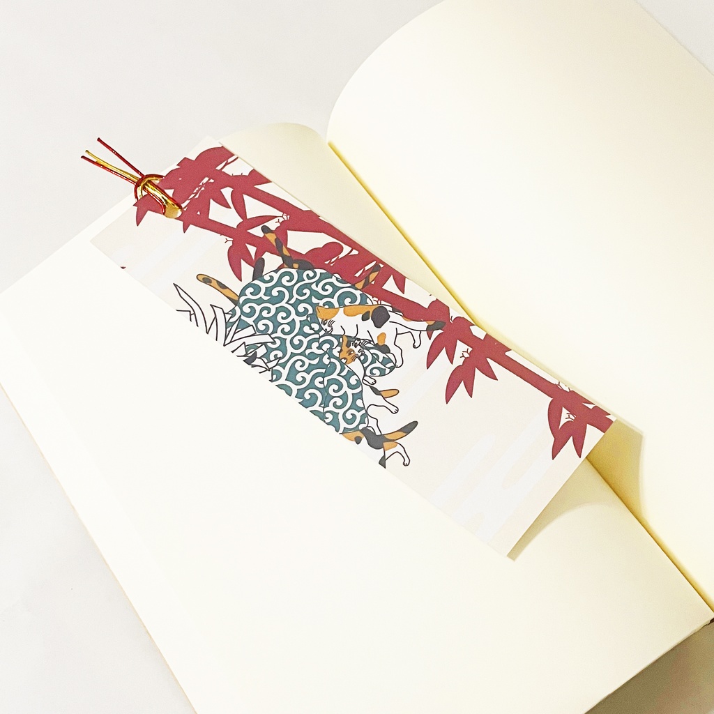 三毛猫の獅子舞遊び 栞 セット しおり 水引 読書 本 日本 和 ねこ