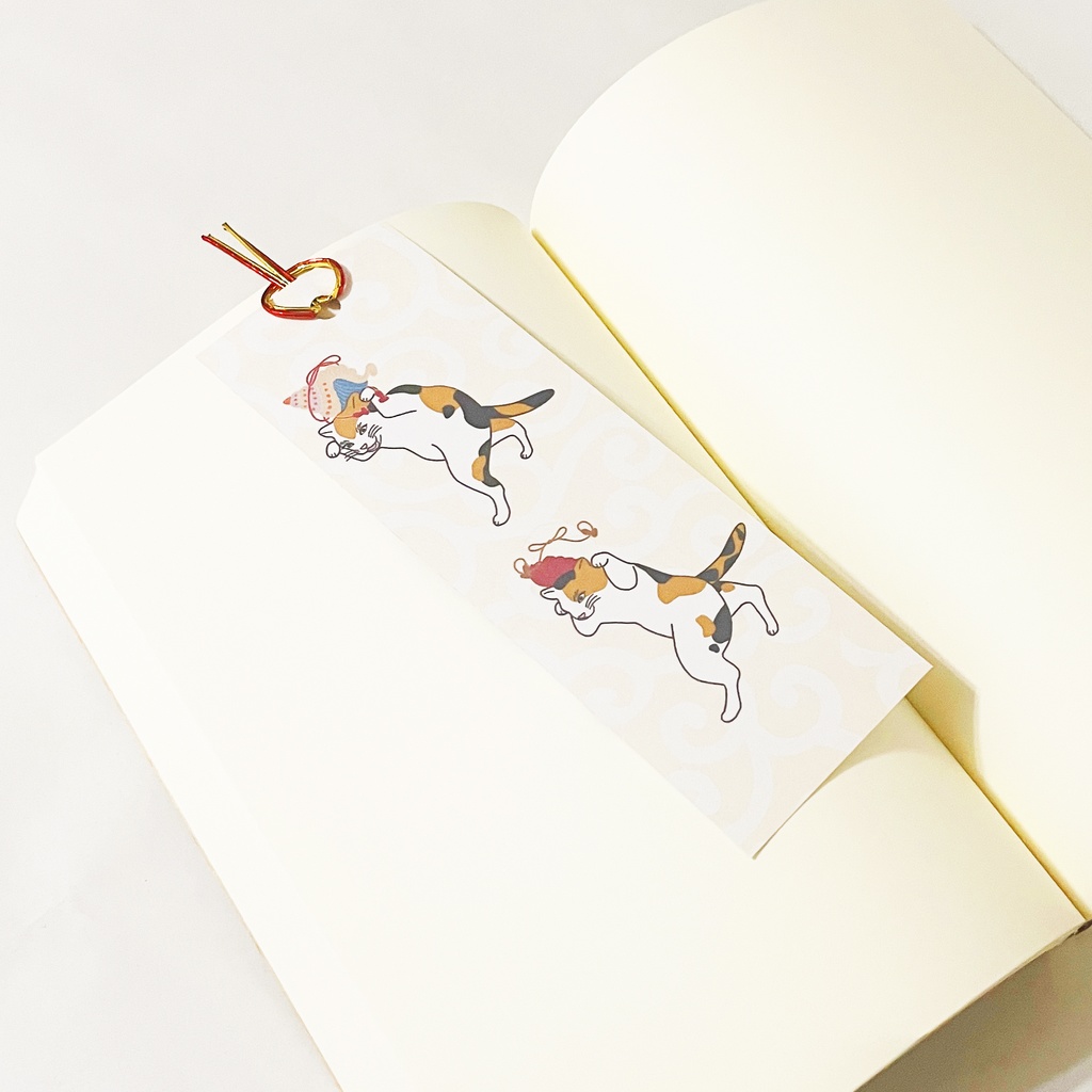 三毛猫の獅子舞遊び 栞 セット しおり 水引 読書 本 日本 和 ねこ