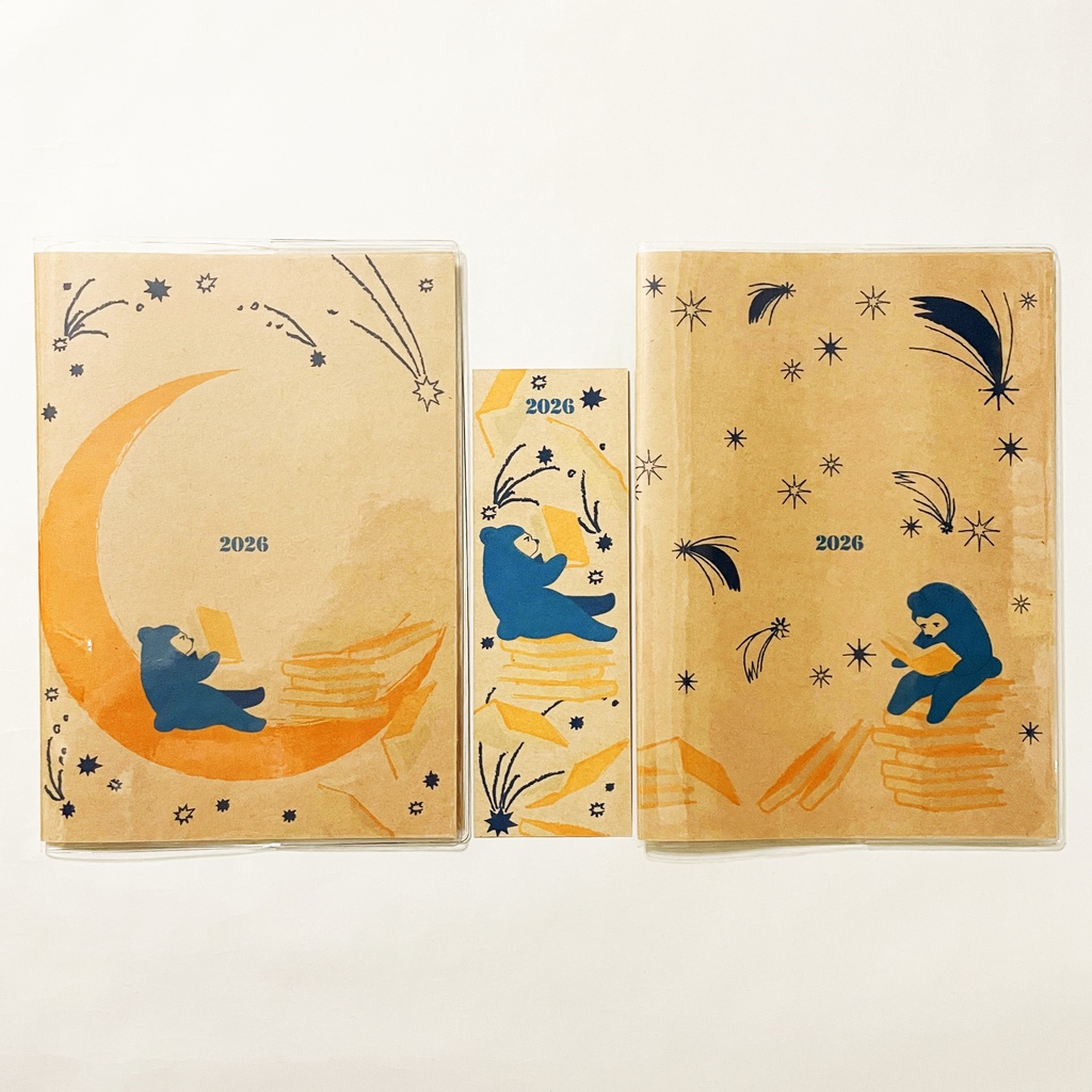10月始まり 2026年 夜の読書会 糖花星 紺箒星 スケジュール手帳 イラストカバー2枚 栞付き B6 全48ページ 午年 馬 十二支 クマ 熊 動物