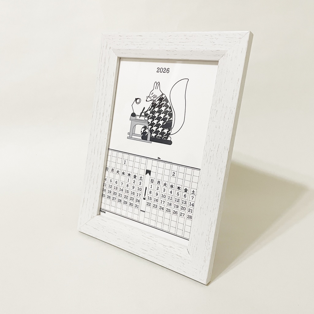 2026年 文豪暦原稿用紙 カレンダー 白ver 狐 猫 兎 熊 雀 狸 万年筆 インク 手帳 年賀状 正月 新年 午年