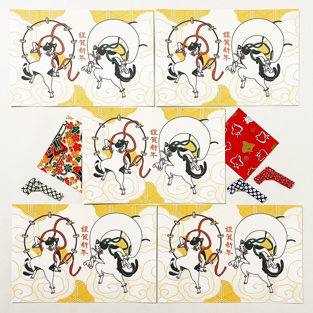 2026 風神雷神猫又 年賀状5枚セット お正月 新年 馬 午年 謹賀新年 賀正 迎春 日本 和 ポストカード 十二支 猫