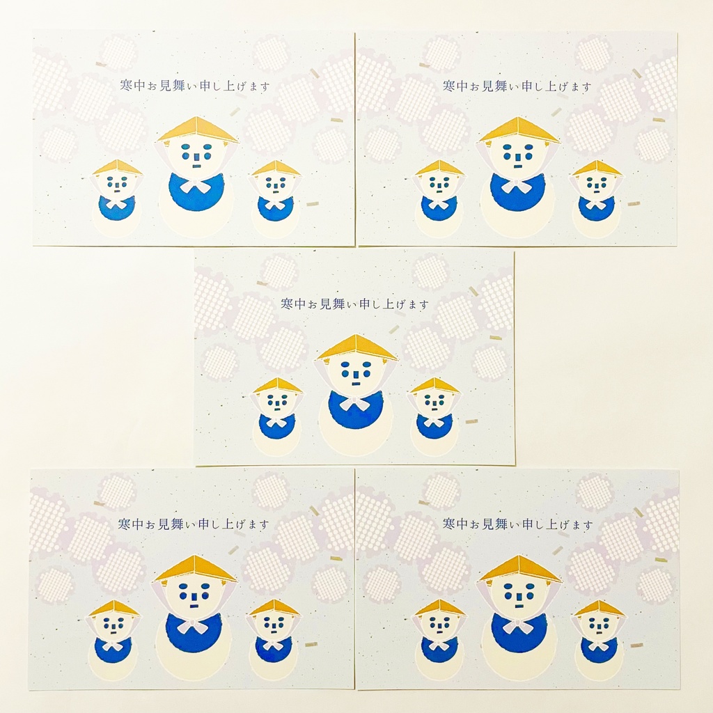 2026 笠雪だるま 寒中お見舞い5枚セット お正月 新年 馬 午年 謹賀新年 賀正 迎春 日本 和 ポストカード 十二支