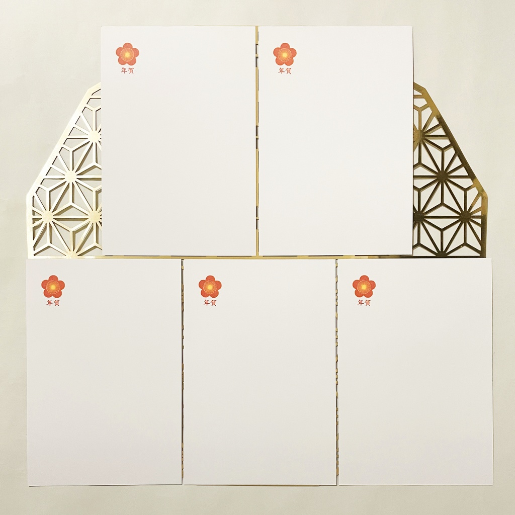 2026 紅白梅狛狐 年賀状5枚セット お正月 新年 馬 午年 謹賀新年 賀正 迎春 日本 和 ポストカード 十二支 狐 狐の嫁入り