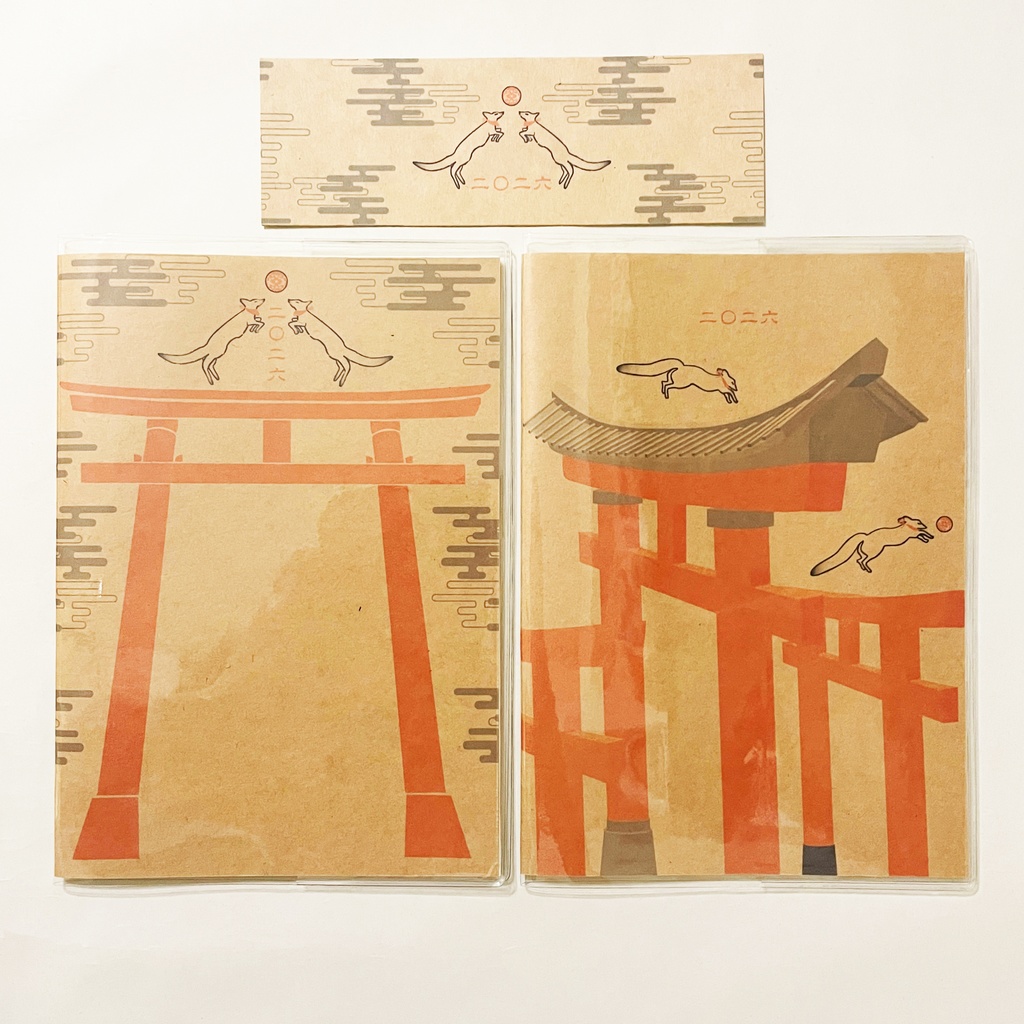 4月始まり 2026年 狐の手毬唄 スケジュール手帳 イラストカバー2枚 栞付き B6 午年 馬 十二支 狐の嫁入り 狐面 狛狐 動物