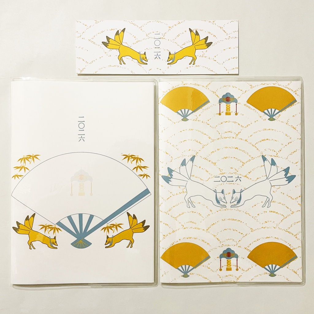 4月始まり 2026年 投扇興天狐 スケジュール手帳 イラストカバー2枚 栞付き B6 午年 馬 十二支 狐の嫁入り 狐面 狐 動物