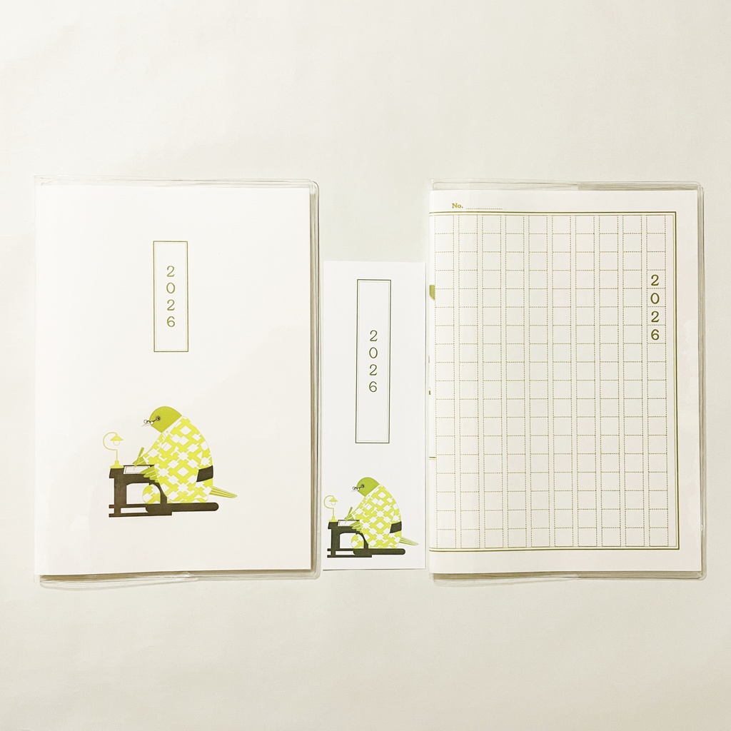 4月始まり 2026年 文豪目白原稿用紙 スケジュール手帳 イラストカバー2枚 栞付き B6 午年 馬 十二支 文豪 万年筆 鳥 動物