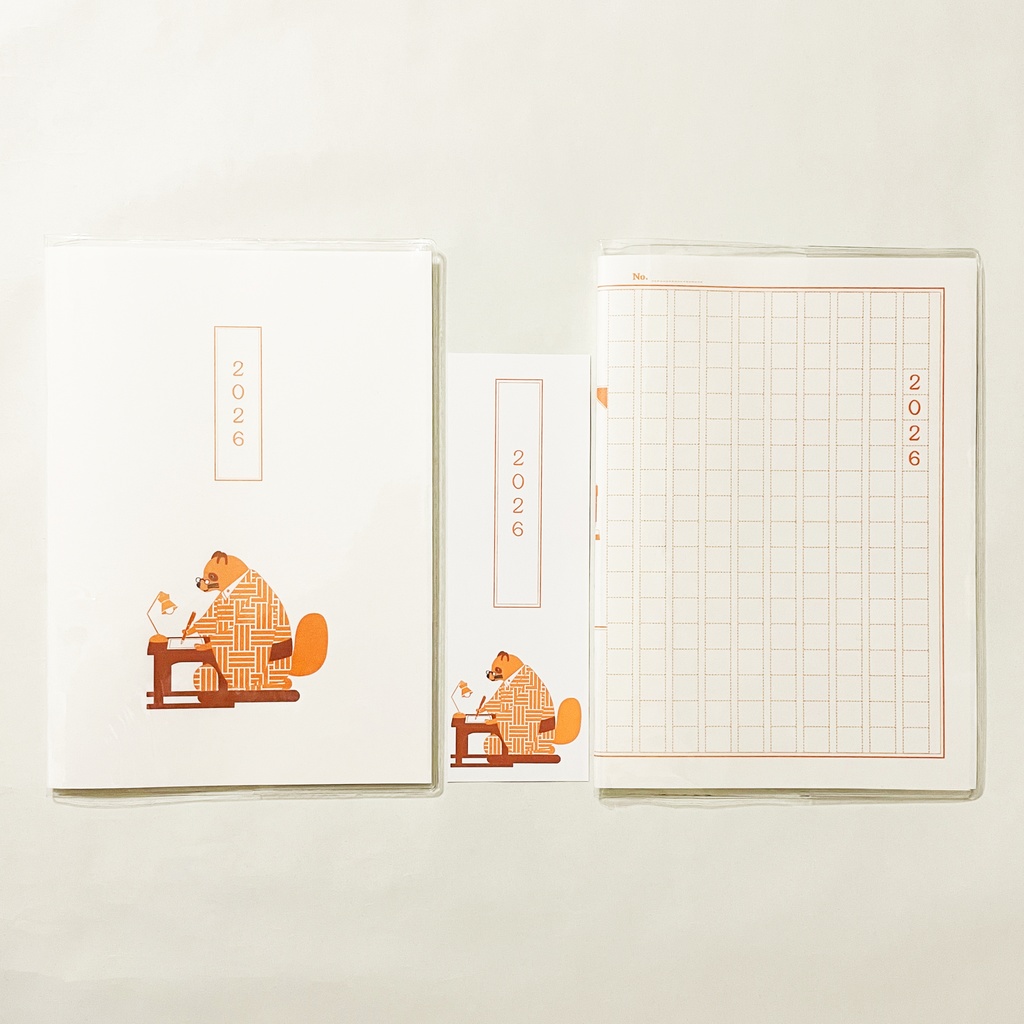4月始まり 2026年 文豪狸原稿用紙 スケジュール手帳 イラストカバー2枚 栞付き B6 午年 馬 十二支 文豪 万年筆 たぬき 動物