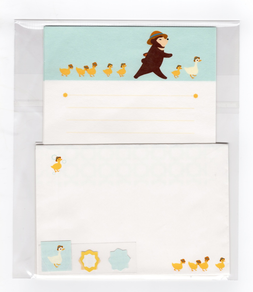 ★再販★ アヒルとヒヨコとクマ達の行進 レターセット 麦わら帽子 シール 封筒 鳥 熊