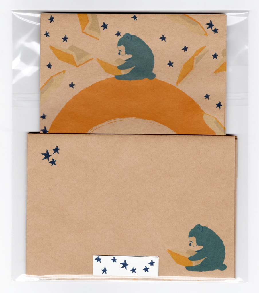 ★販売6回目★ 夜の読書会 レターセット クマ 本 絵本 月 星 読書 便せん 封筒 シール 手紙 動物