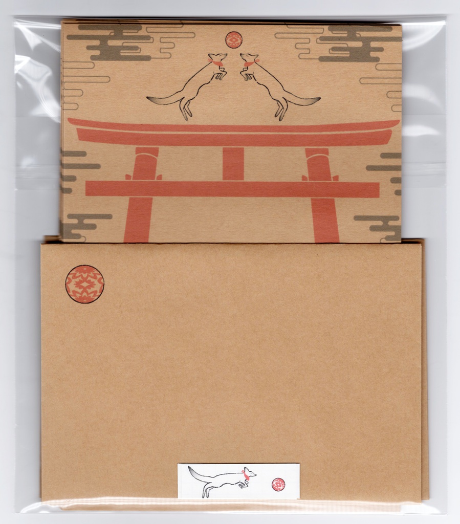 ★販売9回目★ 狐の手毬唄 レターセット 稲荷神社 鳥居 日本 和 雲 動物 シール 封筒 便せん