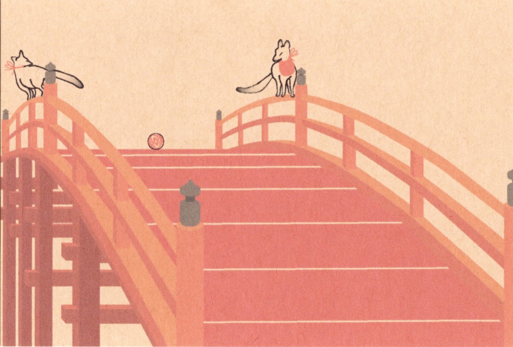 ★販売8回目★ 狐の手毬唄 ポストカード5枚セット 稲荷神社 鳥居 日本 和 雲 動物