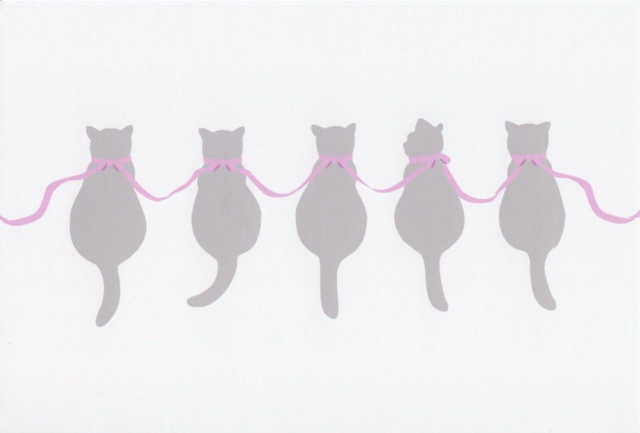 ★再販★ 猫 ポストカード5枚セット 水彩 リボン 着物 刀剣 橋 ほおずき 灯籠 ネコ 日本 和