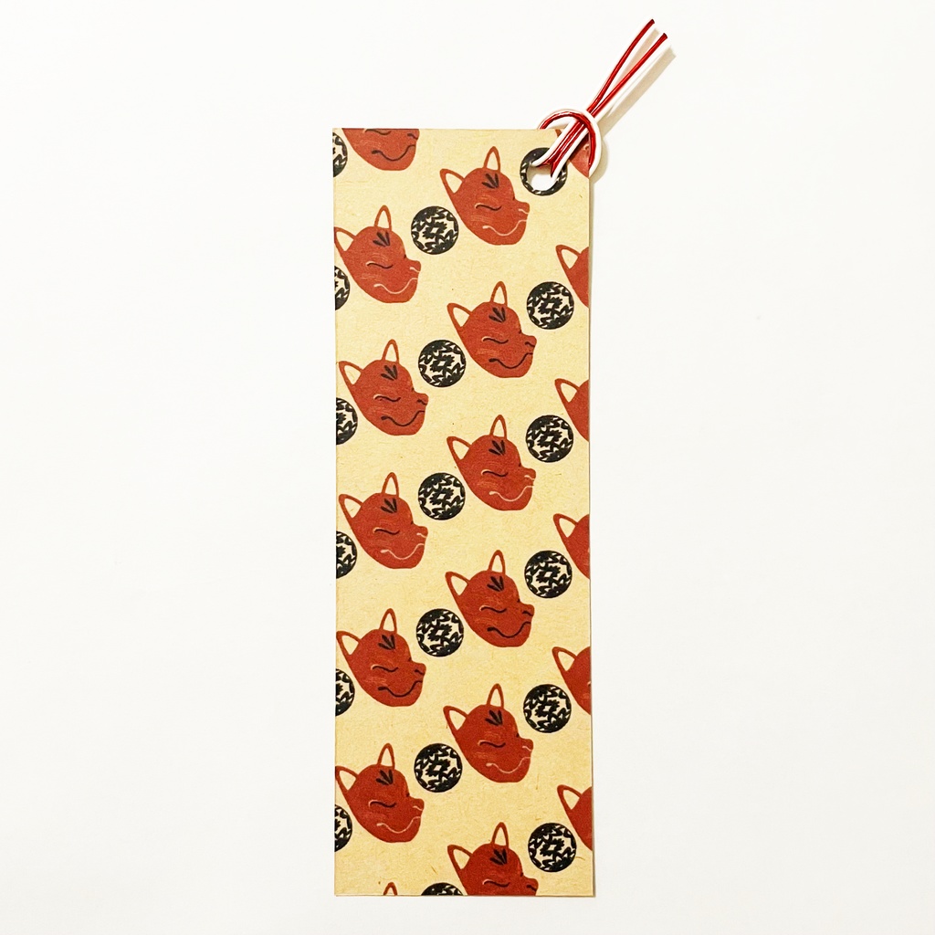 ★販売12回目 狐面と破魔矢 栞 セット 赤黒 しおり 水引 読書 本 稲荷神社 鳥居 日本 和 狐の嫁入り 御朱印