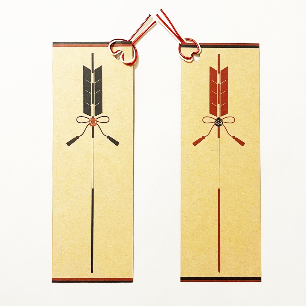 ★販売12回目 狐面と破魔矢 栞 セット 赤黒 しおり 水引 読書 本 稲荷神社 鳥居 日本 和 狐の嫁入り 御朱印