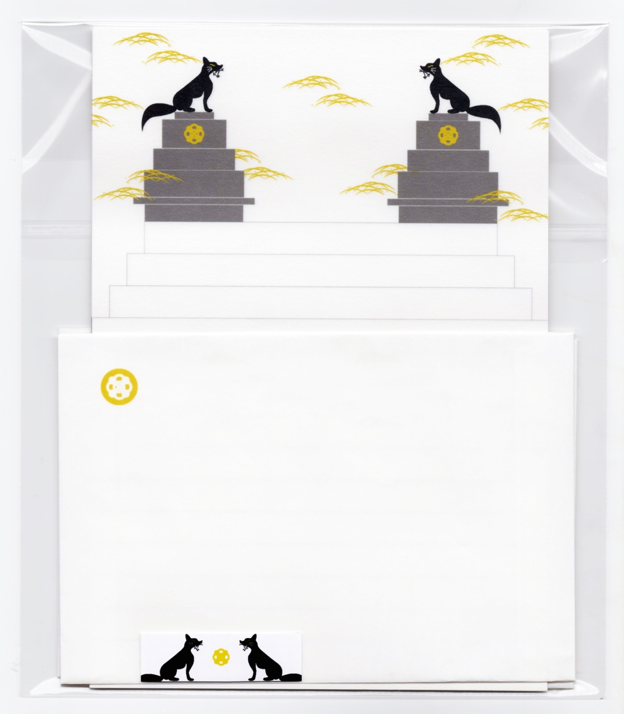 ★再々々販★ 黒狛狐と穂波 レターセット 稲荷神社 鳥居 日本 和 稲穂 秋 動物 シール 封筒 便せん 御朱印