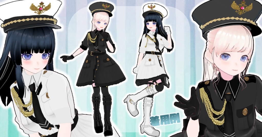 軍服ワンピース Vroid正式版 白 黒