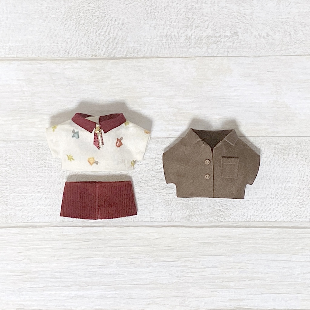 ぬい服 シャツジャケットセット きのこ柄