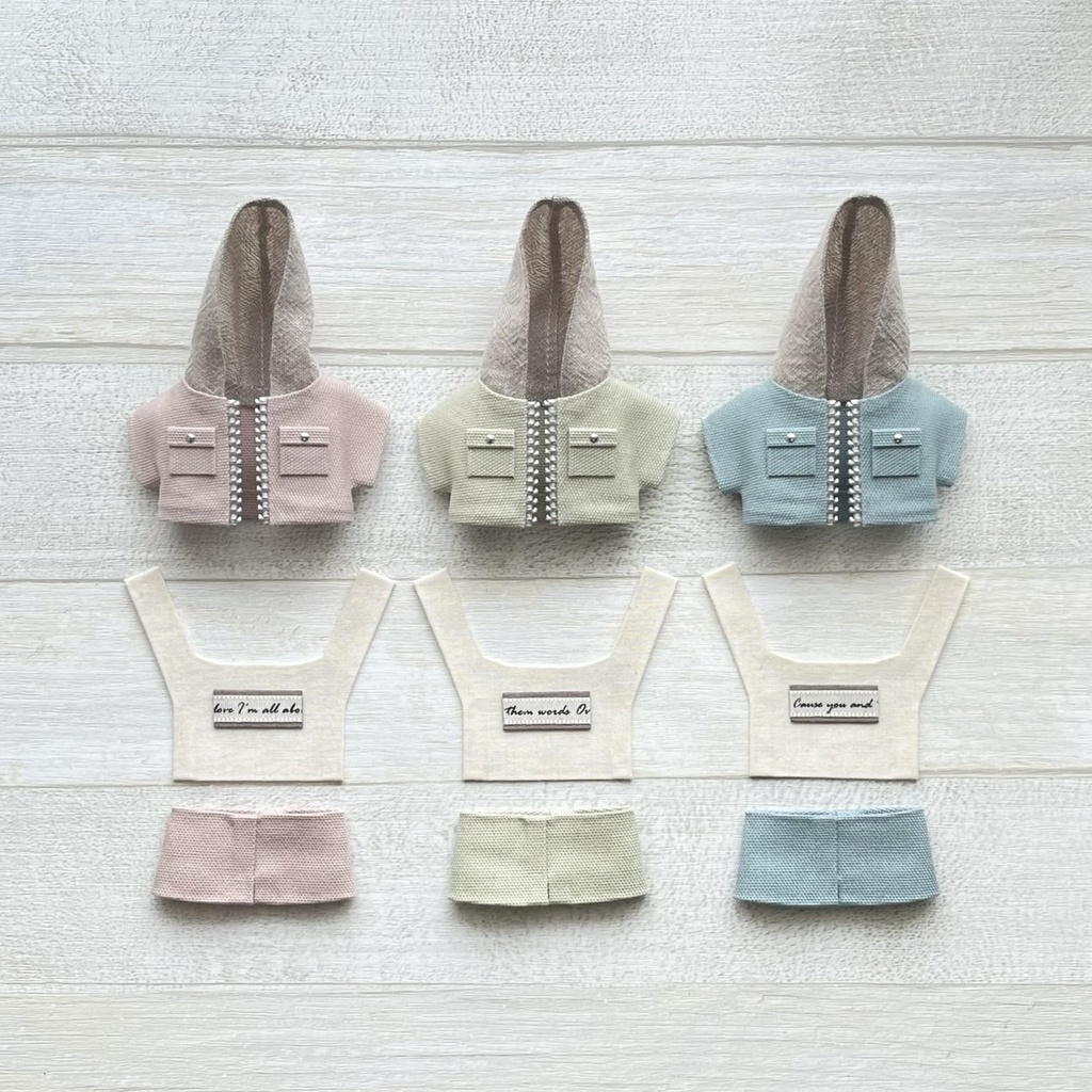 ぬい服 くすみパーカーセット パステル