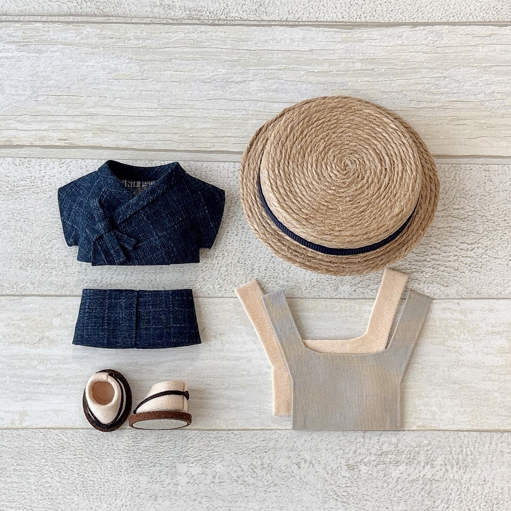 ぬい服 甚平セット 和風無地