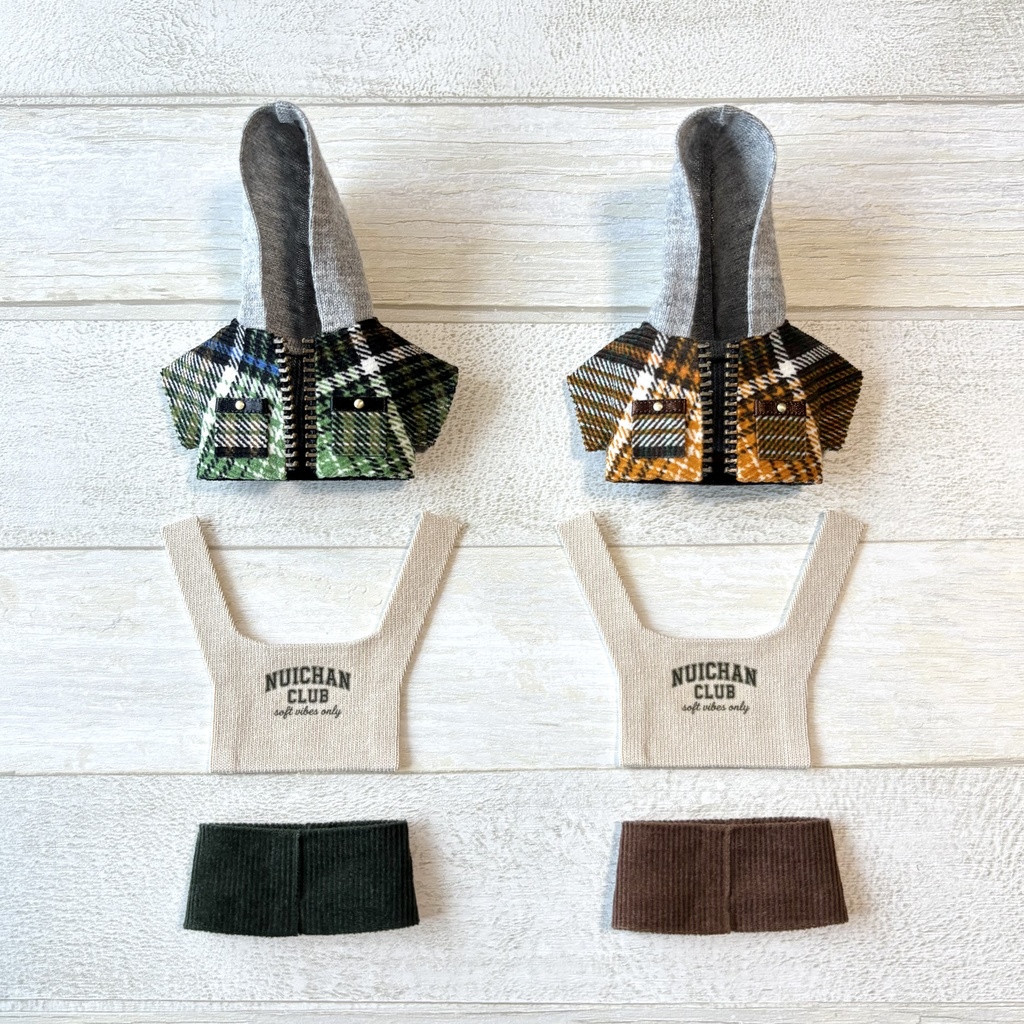 ぬい服 コーデュロイパーカーセット チェック