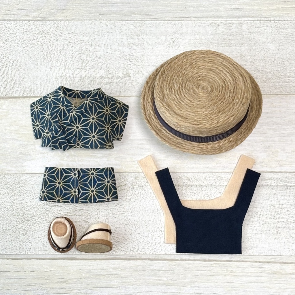 【再販】ぬい服 甚平セット 麻の葉
