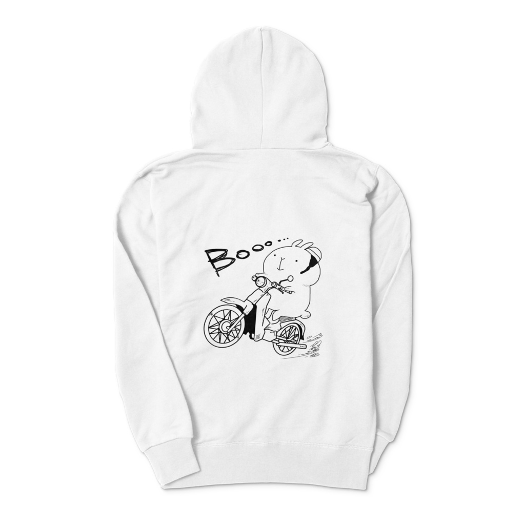 ジップパーカー白 バイクうさぎ