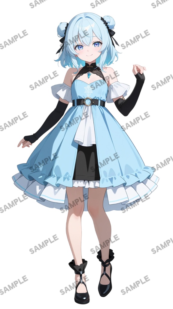 立ち絵素材76 水色のお団子少女