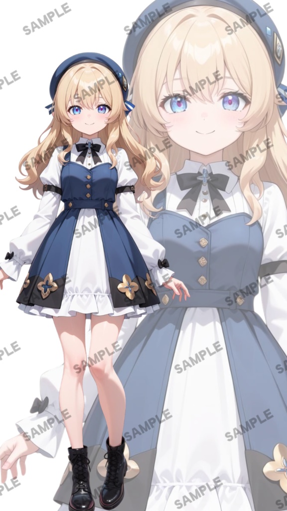 立ち絵素材77 青色のベレー帽の女の子