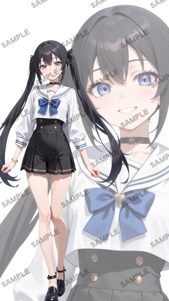 立ち絵素材102 黒髪ツインテールの女の子