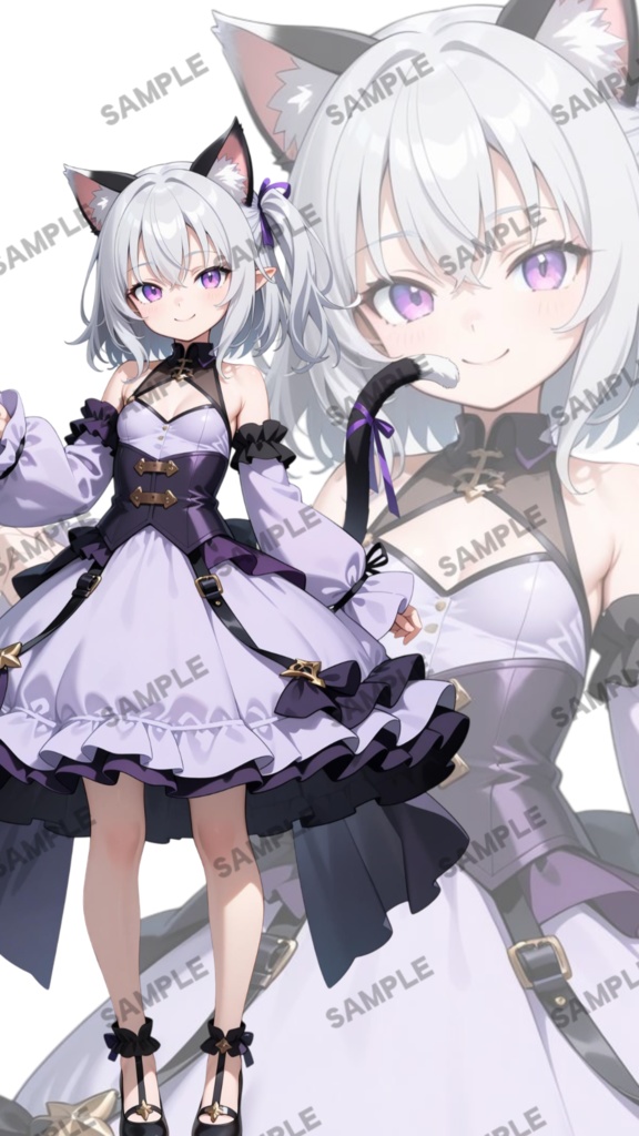 【1点限定 キャラクター IRIAM動作確認済み】立ち絵素材138 サイドテール銀髪猫娘