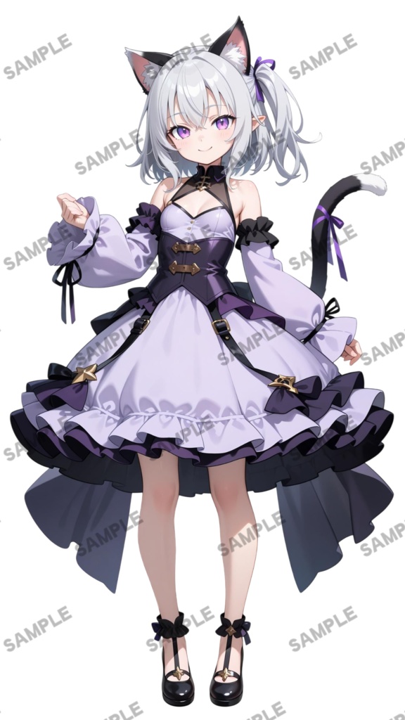 【1点限定 キャラクター IRIAM動作確認済み】立ち絵素材138 サイドテール銀髪猫娘