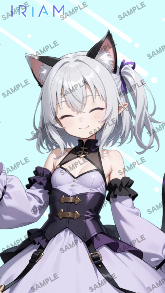【1点限定 キャラクター IRIAM動作確認済み】立ち絵素材138 サイドテール銀髪猫娘