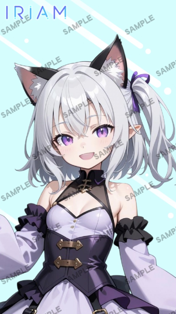 【1点限定 キャラクター IRIAM動作確認済み】立ち絵素材138 サイドテール銀髪猫娘