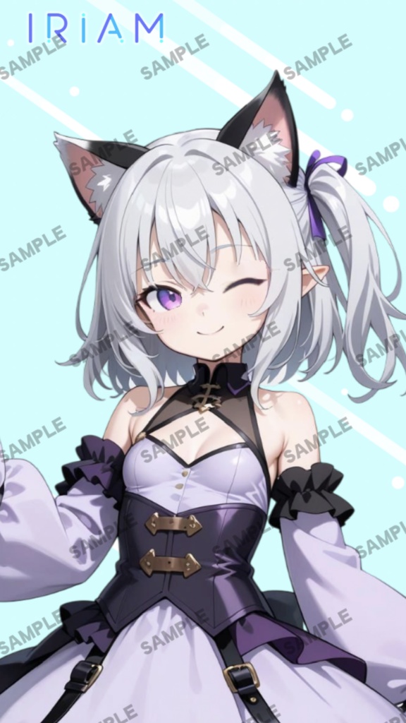 【1点限定 キャラクター IRIAM動作確認済み】立ち絵素材138 サイドテール銀髪猫娘