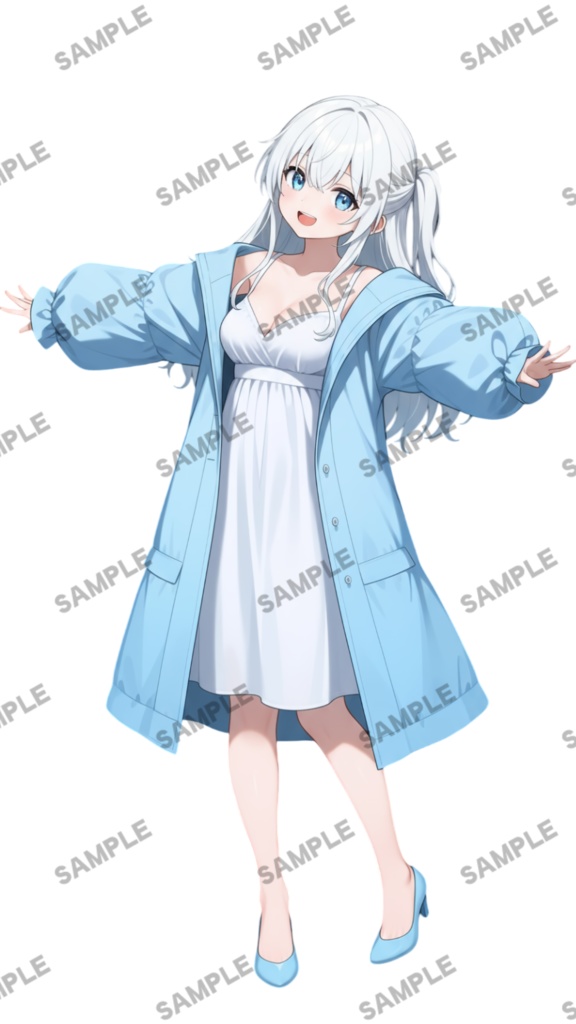 【1点限定 キャラクター IRIAM動作確認済み】立ち絵素材187 白髪コートの女の子