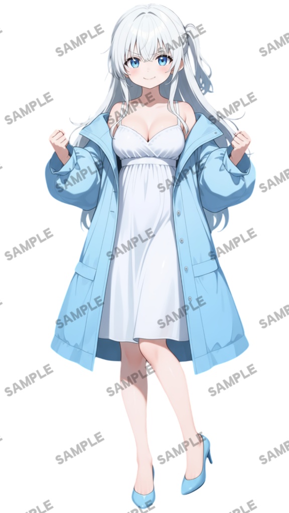 【1点限定 キャラクター IRIAM動作確認済み】立ち絵素材187 白髪コートの女の子