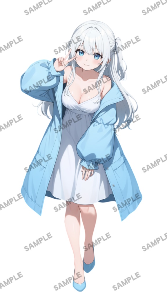 【1点限定 キャラクター IRIAM動作確認済み】立ち絵素材187 白髪コートの女の子