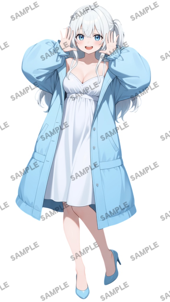 【1点限定 キャラクター IRIAM動作確認済み】立ち絵素材187 白髪コートの女の子